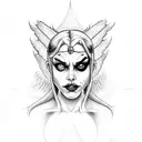 Harley Quinn body with scary demon face and Angel wings  tattoo design idea