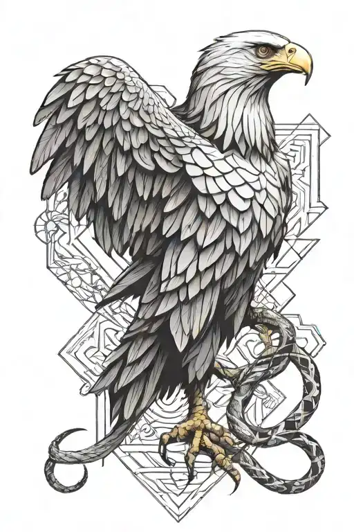 eagle holding snake slithering tattoo design idea