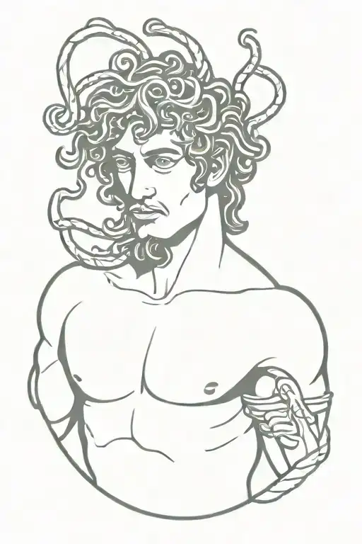 Perseus with the head of Medusa the Gorgon in his hand tattoo design idea