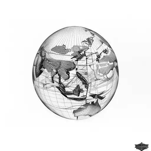 Harley-Davidson motorcycle cruising through a world map tattoo design idea