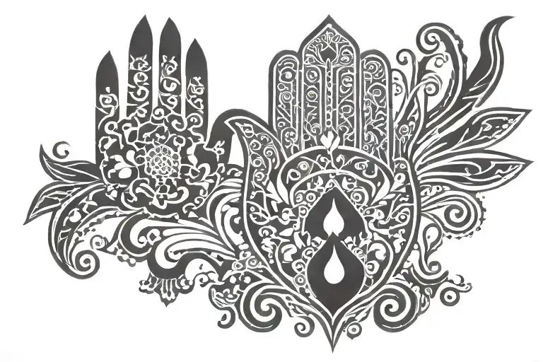 the hand of fatima with ornamental decoration tattoo design idea