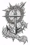 trident with ships wheel intertwined tattoo design idea