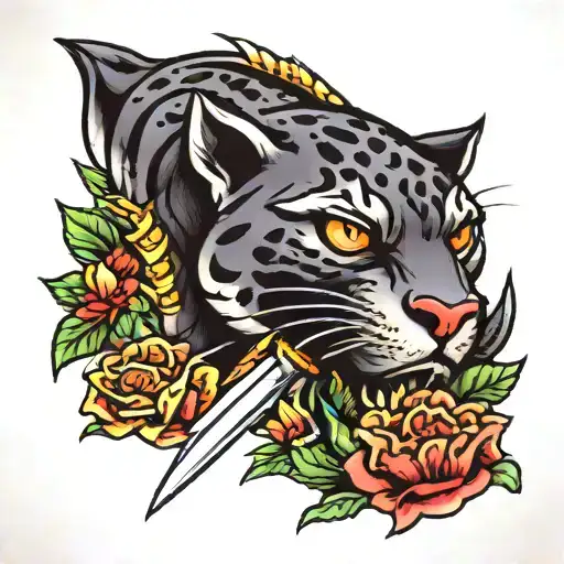 panther dagger tattoo design idea