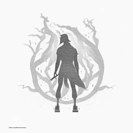 A silhouette of a person standing at a crossroads, with one path leading to darkness and the other to light, symbolizing the struggle between uncertainty and hope tattoo design idea