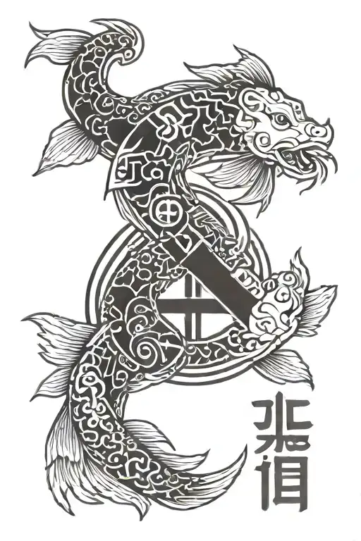 chinese character 翰 with koi fish yin yang tattoo design idea