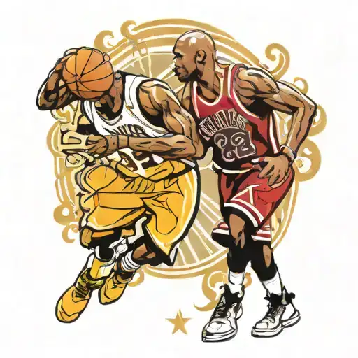 A neotraditional tattoo of Kobe Bryant and Michael Jordan in action on the basketball court, honoring their legendary careers and influence on the sports world tattoo design idea