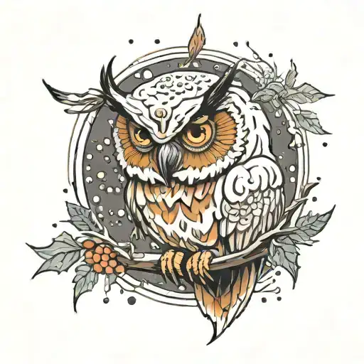 snowy weather and owl tattoo design idea