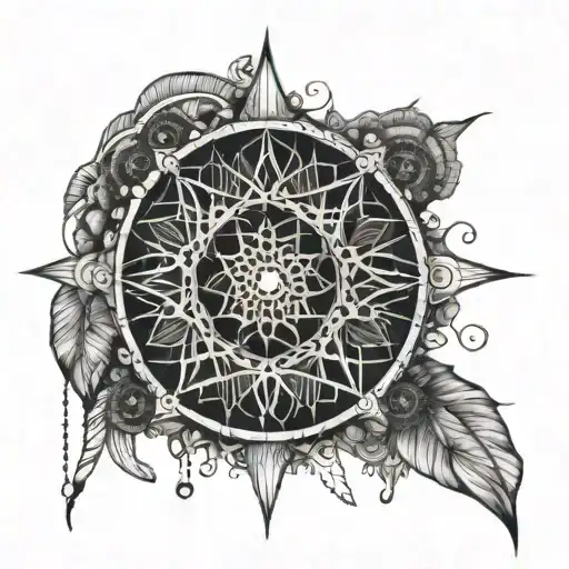 dream catcher with cog tattoo design idea