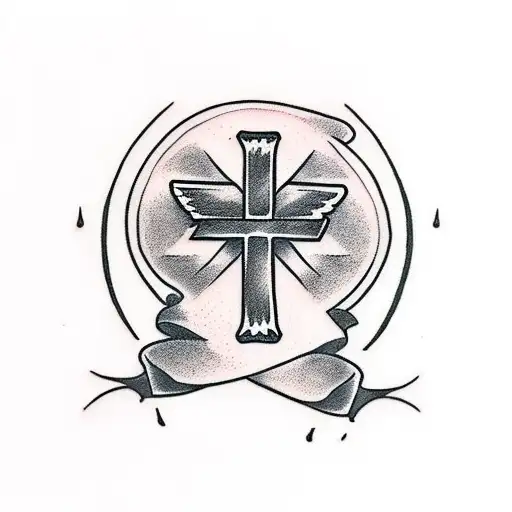 simple Katholic cross combined with the words trust the process tattoo design idea