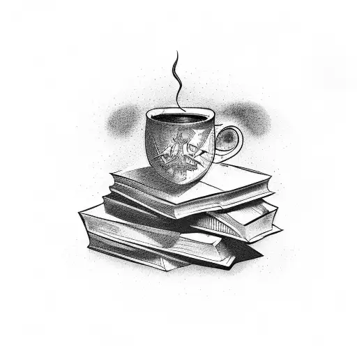 A magical bookshelf with Harry Potter books and a cup of coffee on top tattoo design idea