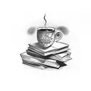 A magical bookshelf with Harry Potter books and a cup of coffee on top tattoo design idea
