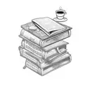 A magical bookshelf with Harry Potter books and a cup of coffee on top tattoo design idea