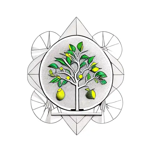 lemon tree with green colour  tattoo design idea