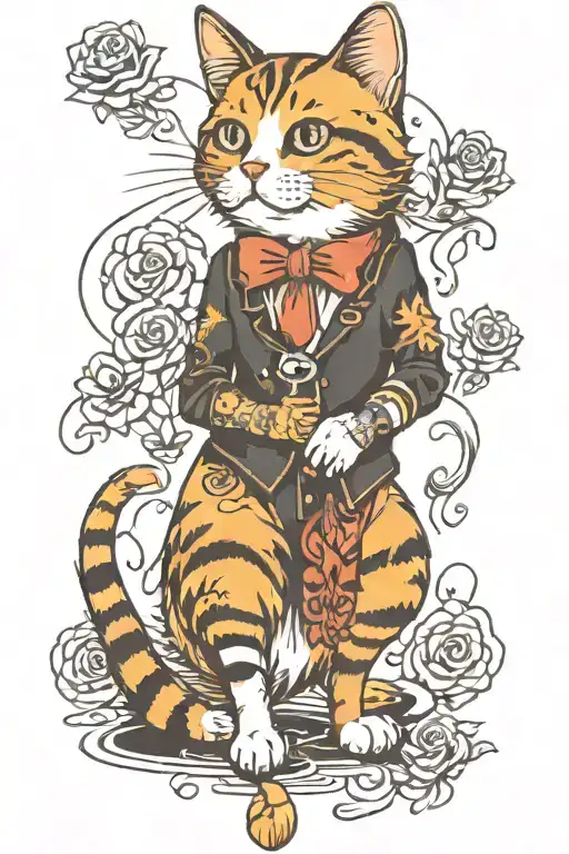 cute cat playing tattoo design idea