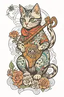 cute cat playing tattoo design idea