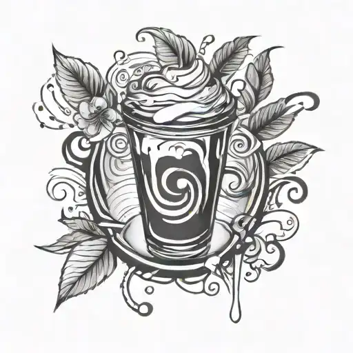 An abstract design incorporating elements of iced coffee and entrepreneurship, representing your passion for both tattoo design idea