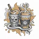 An abstract design incorporating elements of iced coffee and entrepreneurship, representing your passion for both tattoo design idea