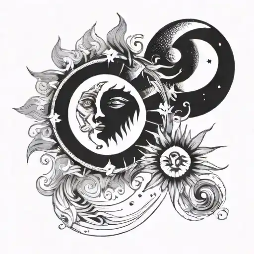 sun and moon eclipse tattoo design idea