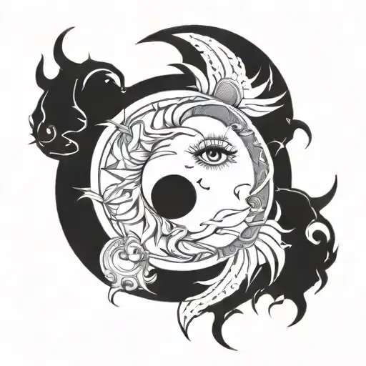 sun and moon eclipse tattoo design idea