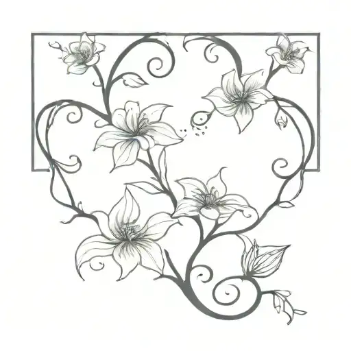 long flower tattoo with filigree vines tattoo design idea
