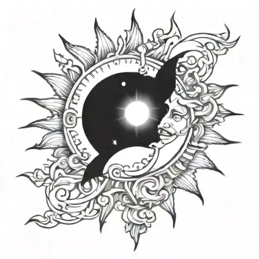sun and moon eclipse tattoo design idea