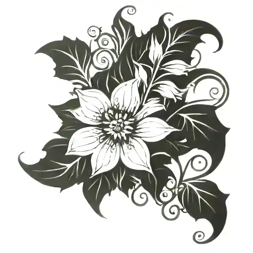 long flower tattoo with filigree vines tattoo design idea