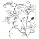 long flower tattoo with filigree vines tattoo design idea
