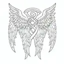 angel wings with semicolon in the middle of the wings  and infinity symbol as halo  tattoo design idea