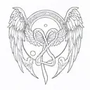 angel wings with semicolon in the middle of the wings  and infinity symbol as halo  tattoo design idea