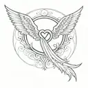 angel wings with semicolon in the middle of the wings  and infinity symbol as halo  tattoo design idea