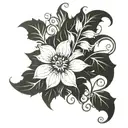 long flower tattoo with filigree vines tattoo design idea