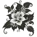 long flower tattoo with filigree vines tattoo design idea