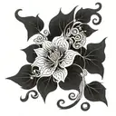 long flower tattoo with filigree vines tattoo design idea