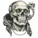 A realistic portrait of a famous hip-hop artist with a pet skull incorporated into the design tattoo design idea