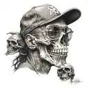 A realistic portrait of a famous hip-hop artist with a pet skull incorporated into the design tattoo design idea