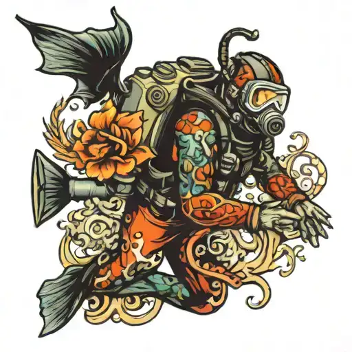 scuba diver tattoo design idea