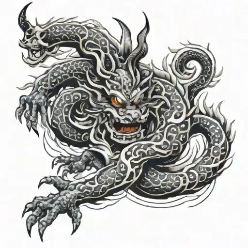 Design me a tattoo for my entire right arm, from shoulder to wrist, with black and white Japanese demons tattoo design idea