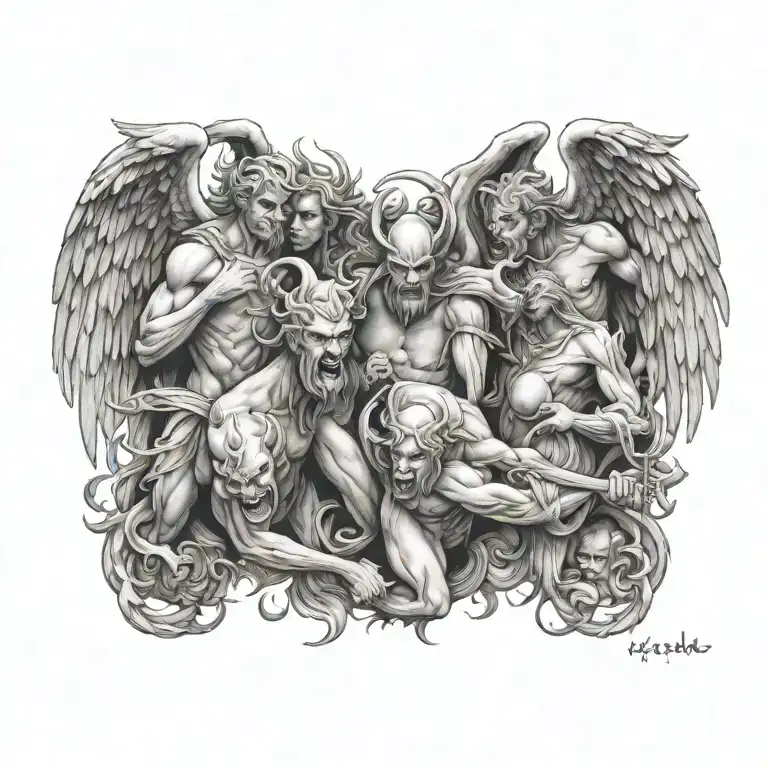 angels and demons tattoo design idea
