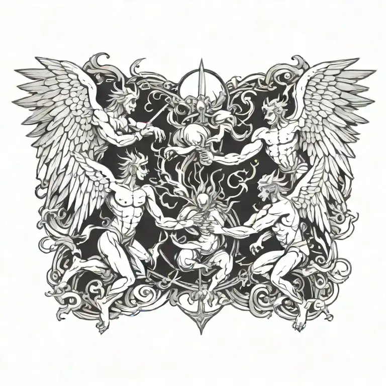 angels fighting demons tattoo design idea