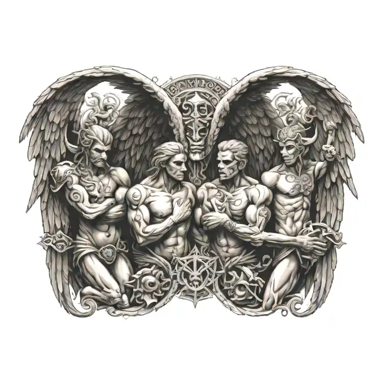 angels fighting demons tattoo design idea