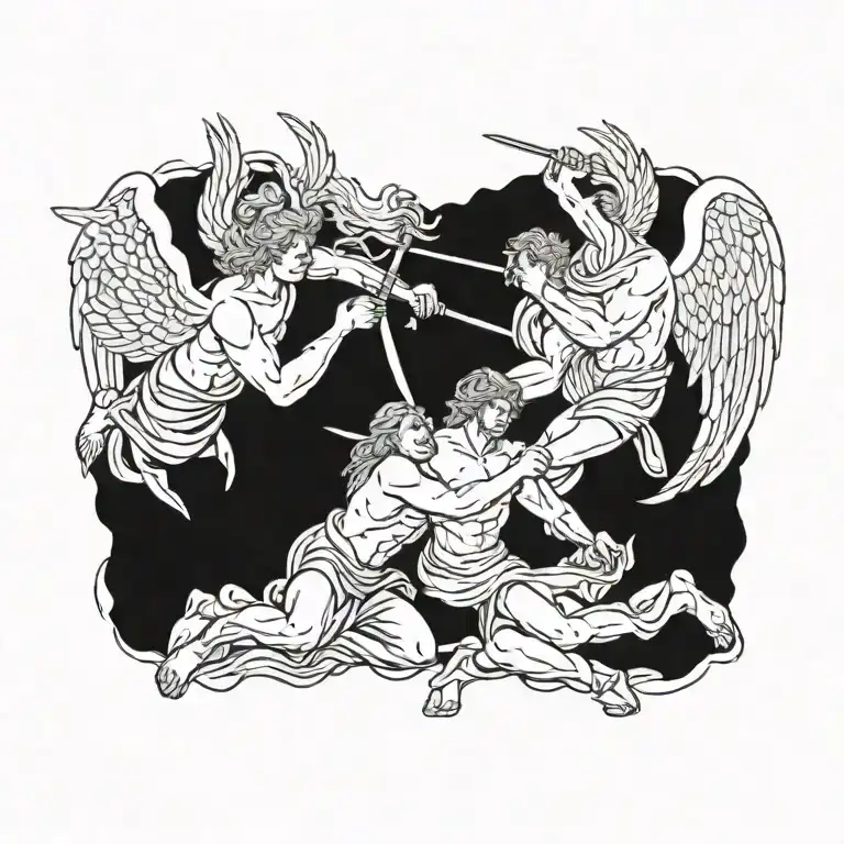 angels fighting tattoo design idea