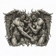angels and demons fighting tattoo design idea