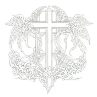 A cross in the middle with angels on one side and demons on the other with the phrase "Forgive Me Father For I Sin"  tattoo design idea