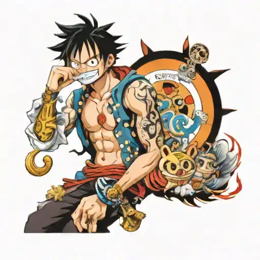 anime sleeve with luffy, asta, rimuru, deku tattoo design idea