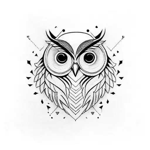 owl skull with geometric shapes tattoo design idea