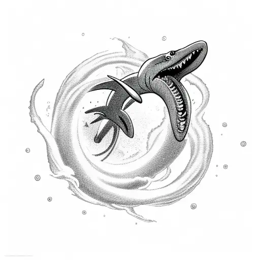 A minimalist hammerhead shark emerging from a swirling vortex tattoo design idea