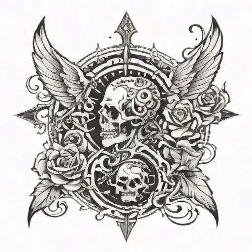 A brother has lost his sister, who committed suicide, but their journey continues in parallel, both free and traveling, tattoo design idea