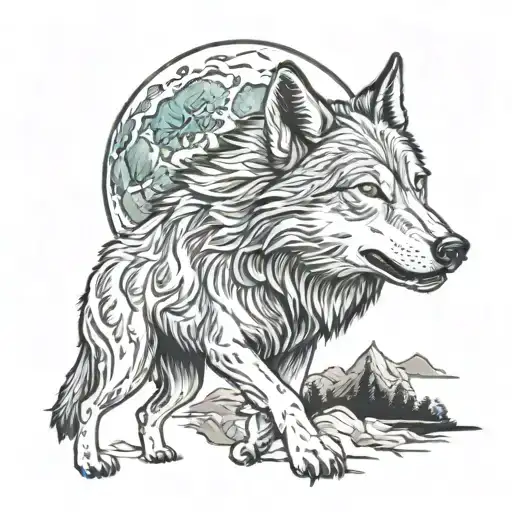 a bloodily wounded wolf howls at the moon, and at a star that guides him on the tortuous path he still has to face tattoo design idea