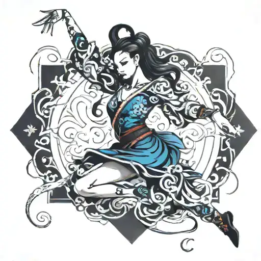 dark indigo dancer tattoo design idea