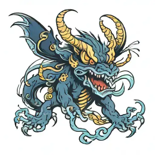 dark indigo monster tattoo design idea